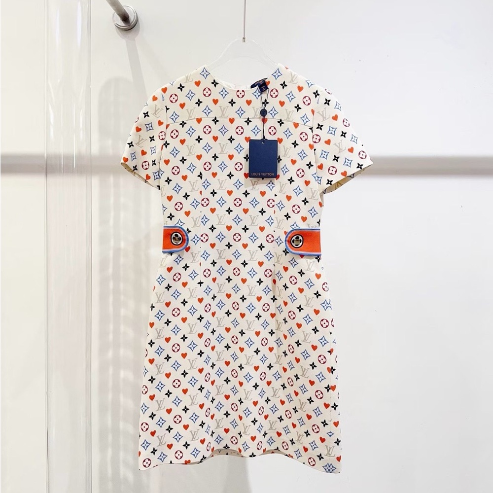 Authentic Louis Vuitton White and Orange Mini Dress